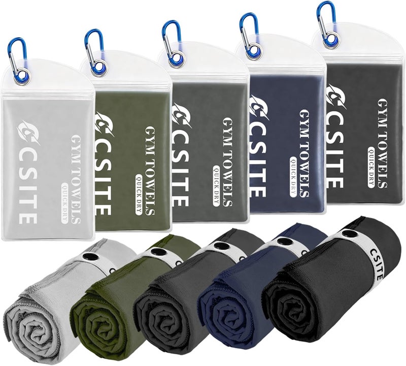 CASITE Microfiber Gym Towels 5 Pack - Quick Dry & Highly Absorbent, Stays Fresh, Soft & Compact Sweat Towel for Workout, Yoga, Running, Tennis, Camping, Men & Women - Image 1